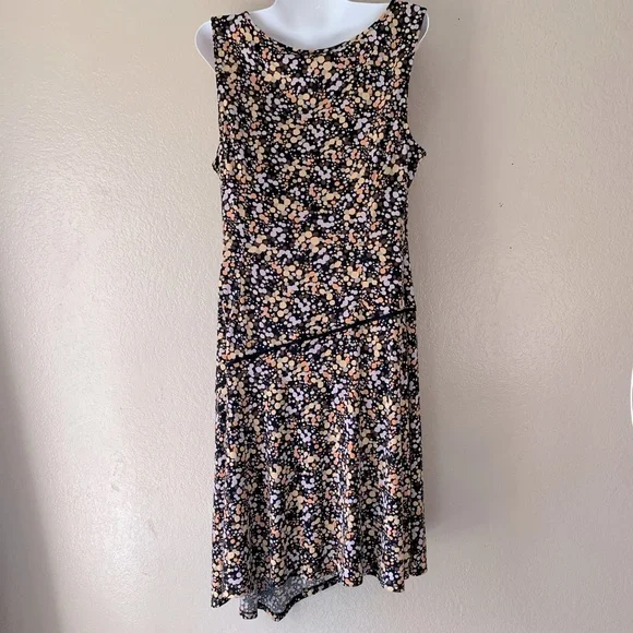 Max & Cleo Floral Artsy Fairy Asymmetrical Hem Drop Waist Midi Dress Size L - Picture 4 of 9